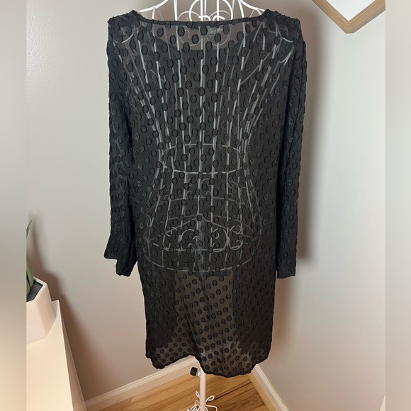 GRIZAS Black Silk Lagenlook Textured 3/4 Sleeve Rayon Scoop Tunic Dress Size S - Picture 4 of 4